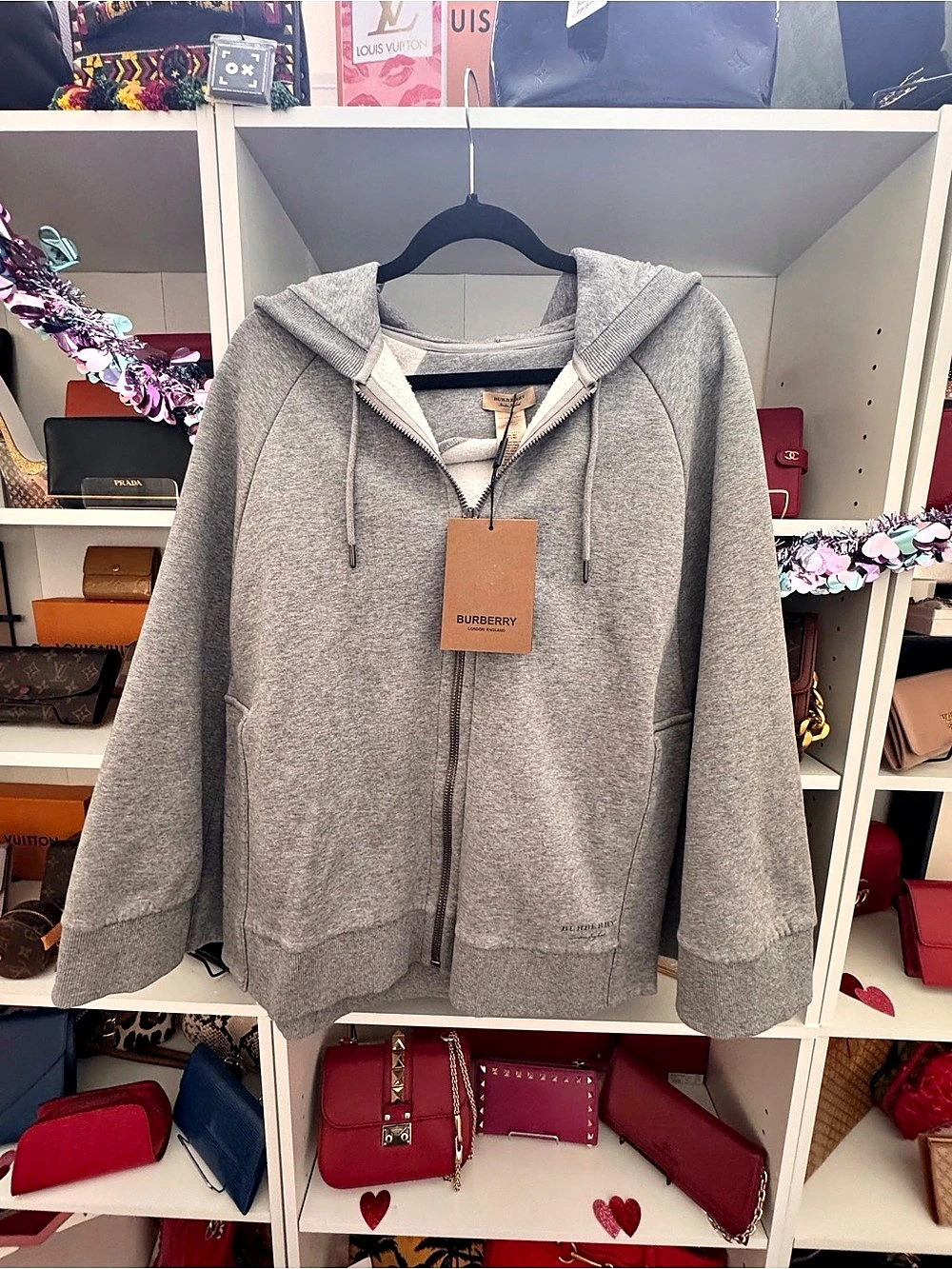 New Burberry Jersey Cape Zip Hoodie in Gray